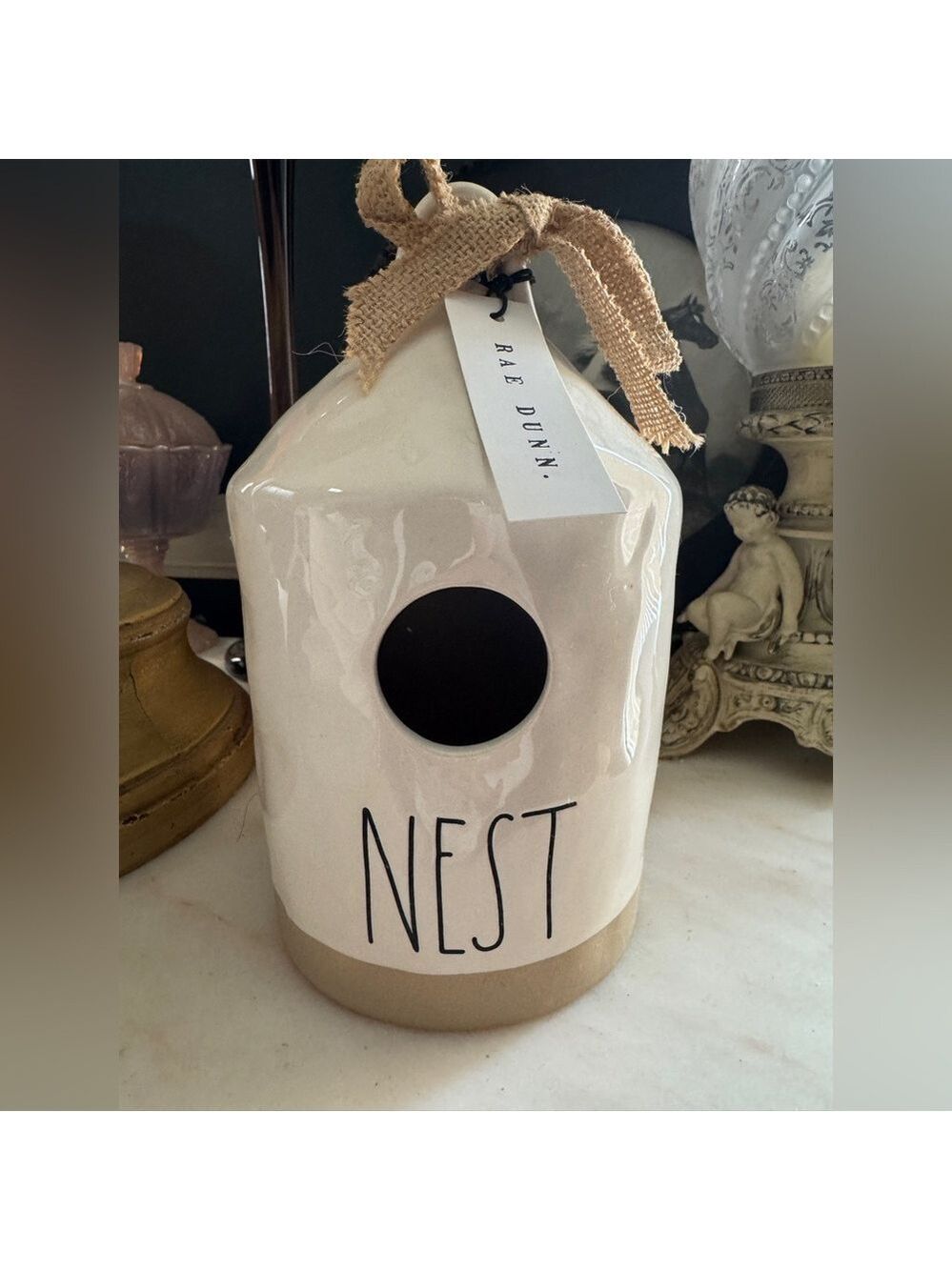 Rae Dunn Nest Birdhouse with Burlap Bow (2019)